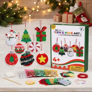 DIY Gem & Poke Art Christmas Ornaments for Kids Set for Kids 4 & Up - Makes 8pcs