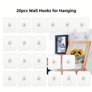 20 Pcs Adhesive Wall Mount Screw Hooks, No-Trace Sticker Screw Hanging Nails for Bathroom Kitchen