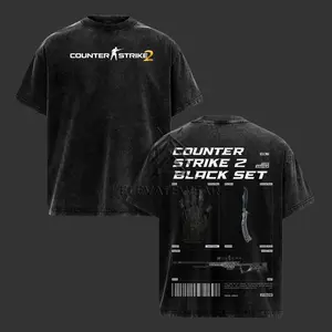 Counter-Strike 2 CS2 Vintage Washed T-Shirt – Heavyweight Cotton Gaming Gym Streetwear Graphic Shirt for Men, Oversized Tactical FPS Top Style, Trendy Gift Tshirt for Gaming Men, Soft Clothes Summer Trend