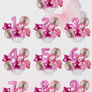 6pcs Cartoon Number Balloon Set for Birthday Party Decoration, Cute Theme Balloons for Celebrations, Perfect Gift for Young People