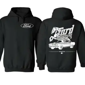 Ford Mustang Graphic Hoodie, Retro Classic Muscle Car Pullover, Casual Streetwear for Men & Women