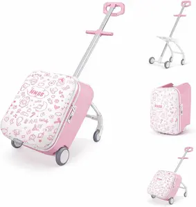 Kids Ride-On Luggage with Seat, 20 Inch Carry-On Suitcase for Kids, 45L Hardshell Travel Case with Wheels, Adjustable Handle, Foldable Design, 3-Digit Combination Lock