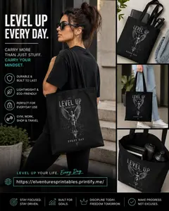 Level Up Tote Bag Motivational Tote Gym Bag Entrepreneur Mindset Bag Everyday Carry Bag Aesthetic Tote Streetwear Tote Reusable Bag