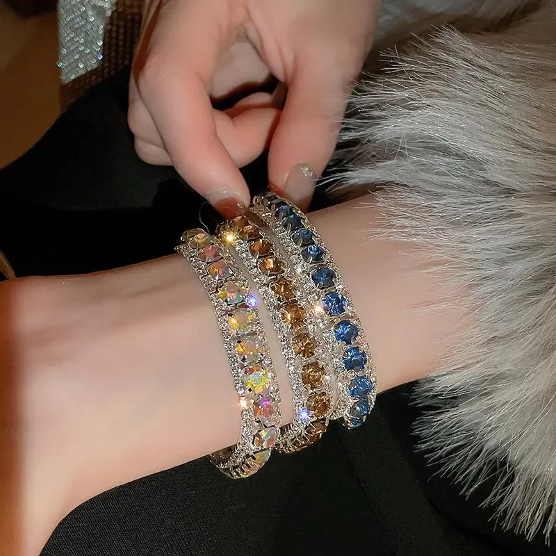 1pc Full Rhinestone Round Clasp Bracelet for Women Colorful Party Bracelets Jewelry Gift Accessories