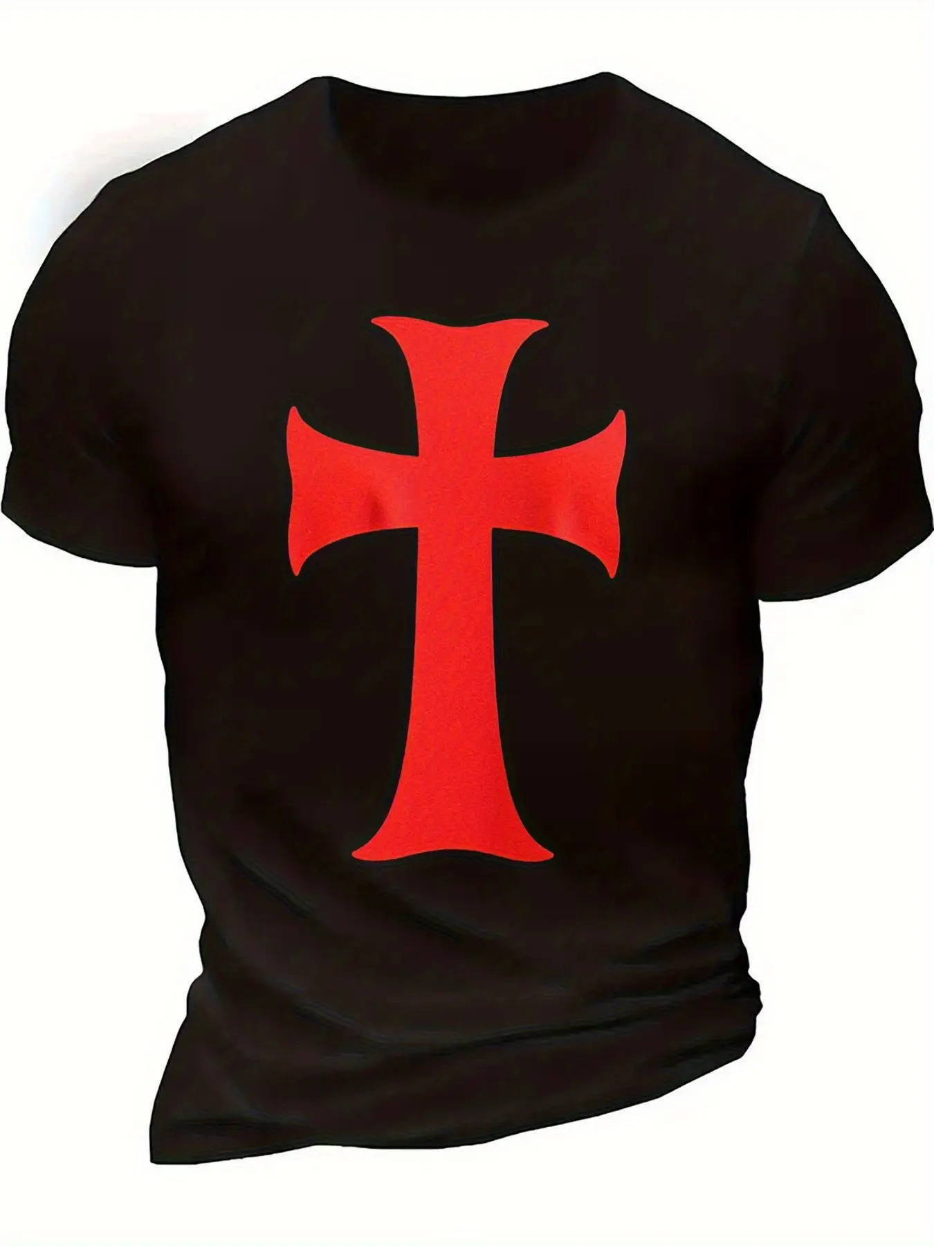 Men's Knights Templar Cross Print T-Shirt - 100 So unisex soft cotton short sleeve t shirt, vintage graphic casual tee for men women teens, perfect birthday holiday gift for camping travel gym daily street casual wear