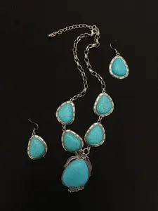 Southwestern Turquoise Style Teardrop Statement Necklace Set