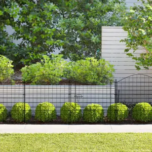 Arched Grid Set of 5 Decorative Garden Fence Panels Steel Border Fencing 29.5" W x 31.5" H Per Panel Black Outdoor Heavy Duty Dog Playpen Rustproof & Durable