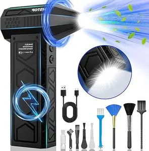 Electric Air Duster with Flashlight, Portable Cordless Leaf Blower, Turbo Fan, Rechargeable Cleaning Kit, Lightweight Jet Fan for Camping, Outdoors