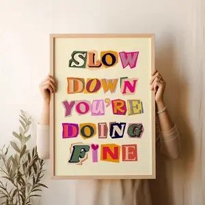1pc, "Slow Down You're Doing Fine" Inspirational Quote Poster, Billy Joel Art Print, Art Deco Classic Modern Style, Frameless Canvas Wall Art, Ink Medium, Indoor/Outdoor Decor for Living Room, Bedroom, Classroom, Bathroom, Kitchen, Fall/Spring Season