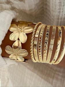 8 pieces hollow floral bracelet and bangle, elegant women's jewelry for all seasons, perfect valentine's day gift, jewelry gifts, trendy fashionable accessories
