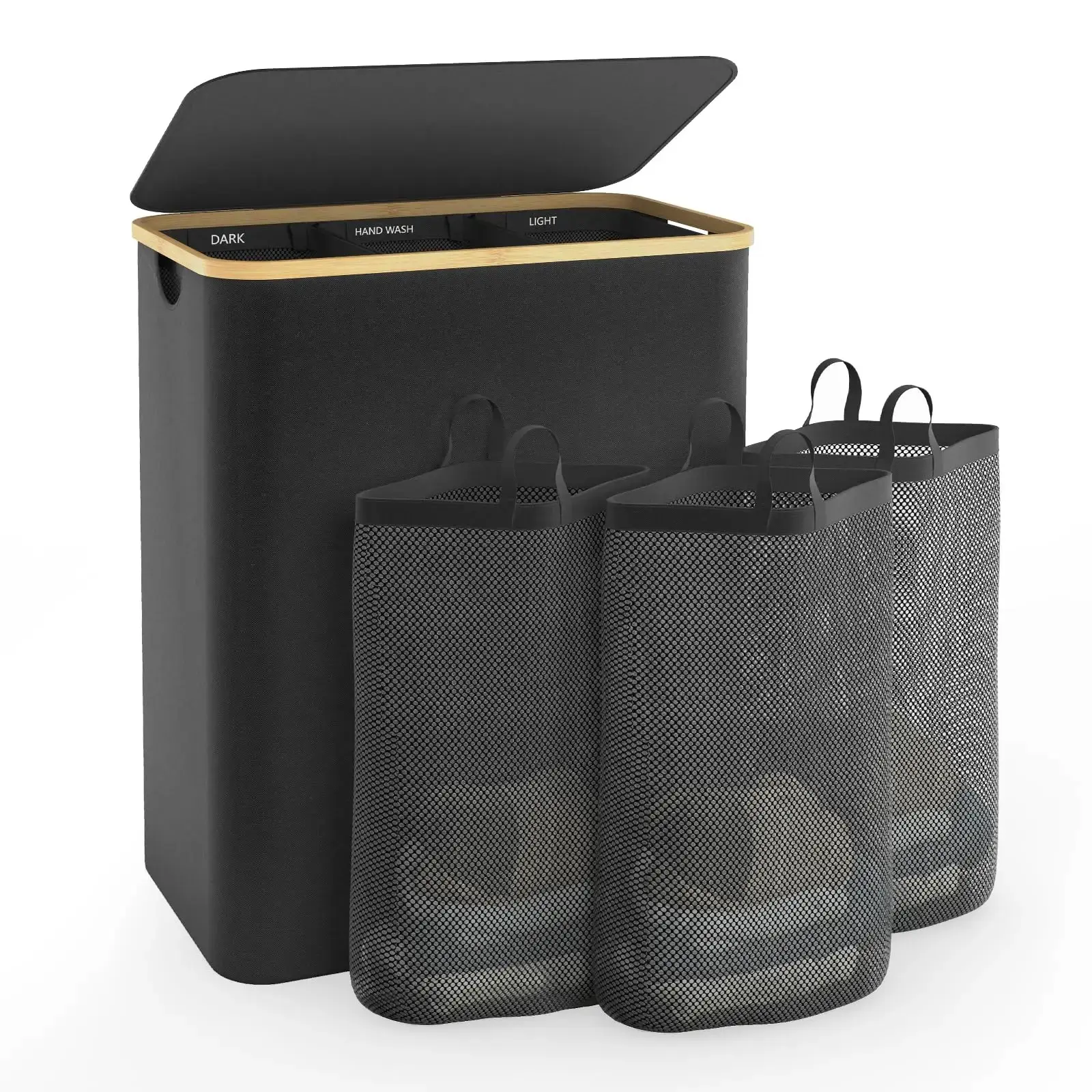 Laundry Hamper with Lid, 160L Dirty Clothes Hamper for Laundry Basket 3 Section, Extra Large Laundry Sorter Hamper 3 Compartment with Removable Inner Bags & Labels,