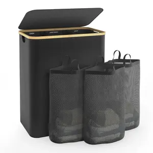Laundry Hamper with Lid, 160L Dirty Clothes Hamper for Laundry Basket 3 Section, Extra Large Laundry Sorter Hamper 3 Compartment with Removable Inner Bags & Labels,