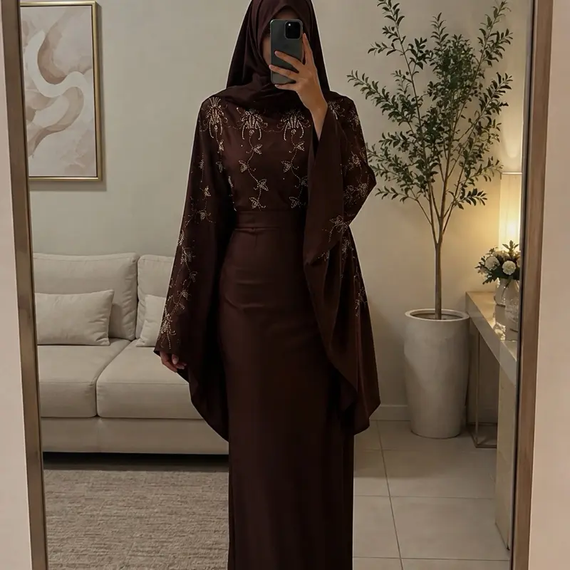 #77 Dubai luxury butterfly Abaya with belt inside and match hijab