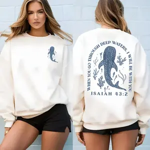 Christian Whale Shirt, I Will Be With You 2Sided Christian Sweater, Isaiah 43:2 Bible Verse Tee, Ocean & Scripture Hoodie, Unisex Sweater Pullover Tee