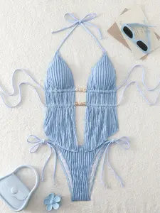 Women's Fashion Two-Piece Swimsuit, Stylish Bikini Set, Comfortable Beachwear, Perfect for Pool Parties, Casual Swimwear, Ruched Ribbed Bikini