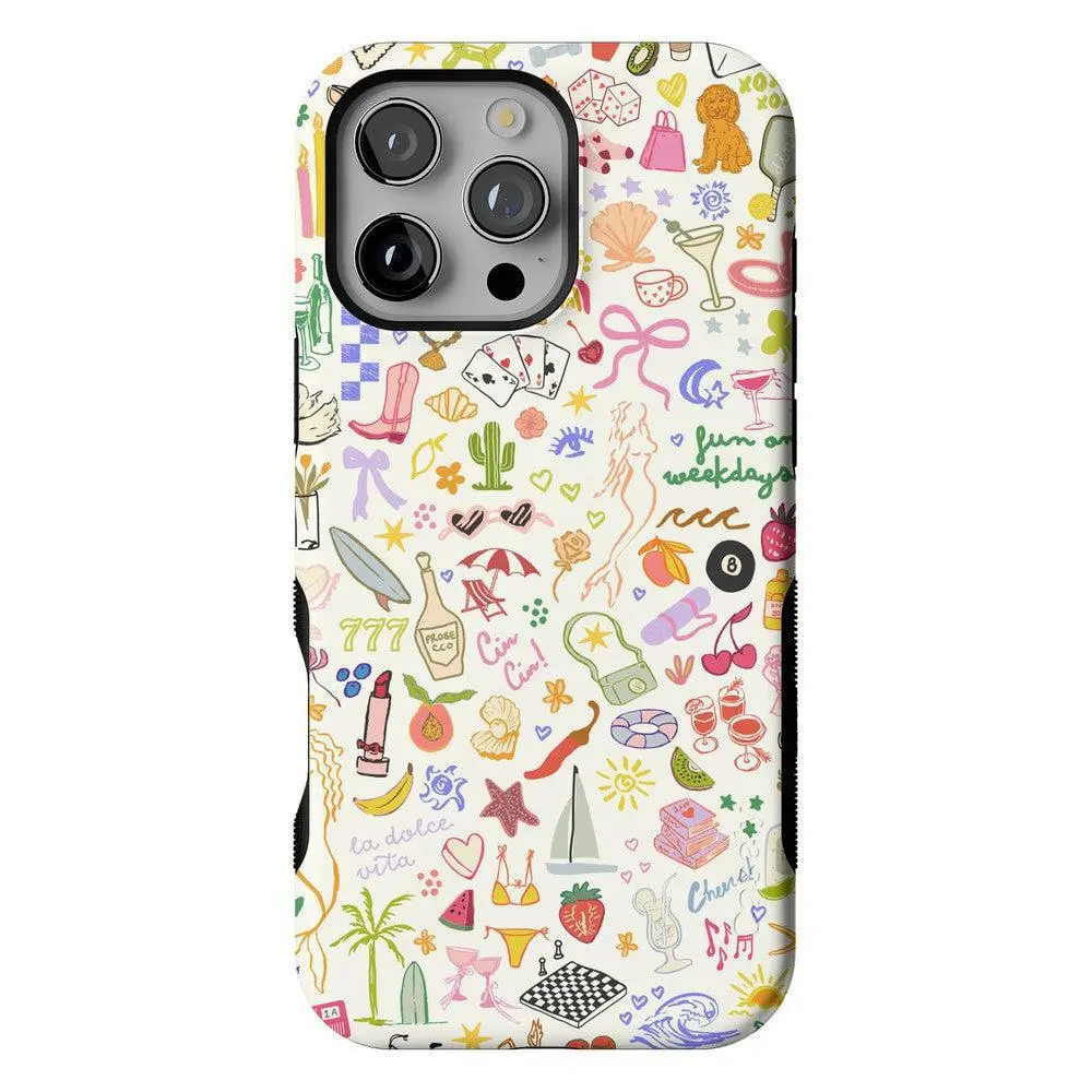 Casely iPhone 16 Pro Case | Fun on Weekdays | All the Fun Things | Bold Protective Design | Compatible with MagSafe