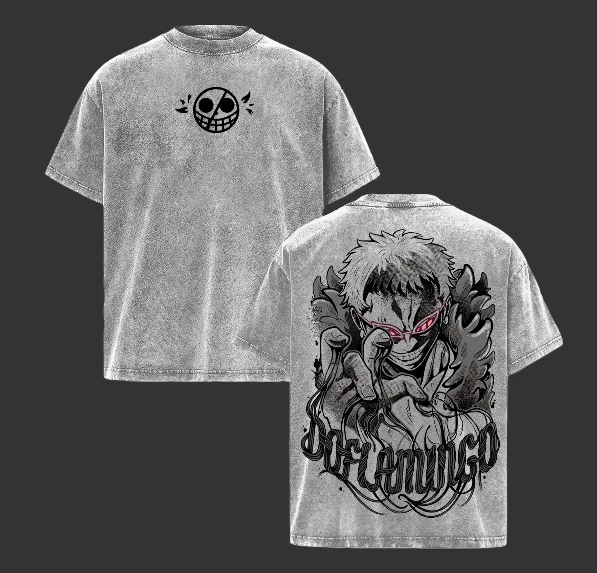Doflamingo String String Power Tee, One Piece Graphic T-shirt, Acid Washed Vintage Shirt, Pink Eyes Design, Oversized Villain Manga Streetwear, Exclusive Doflamingo Merch Menswear Tops  Crewneck Tshirt Tropical Tropical Shortsleeve