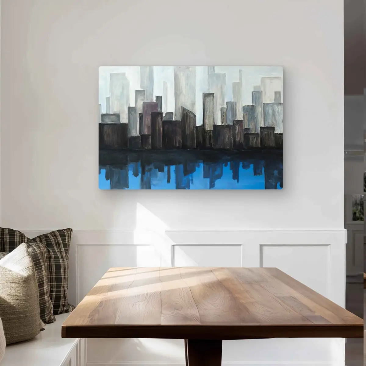Begin Home Decor C1MP243606I0HI 24 x 36 in. View of A Blue City - Black Metal Print Wall Art for Home Decor