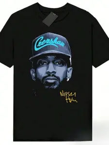 Nipsey Hussle Pattern T-Shirt, Streetwear, Unisex Street Style, All Seasons, Comfortable Round Neck, Loose Fit, Casual Fashion