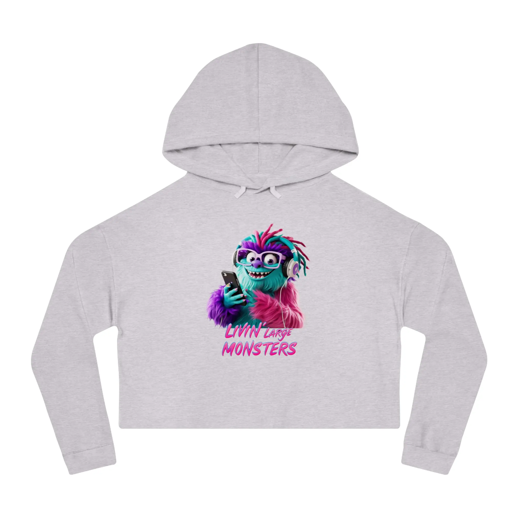 Cropped Hoodie, Livin' Large Monsters Women's Sweatshirt, Monster Sweater, Hooded Jumper, Cute Creature Top, Halloween Costume