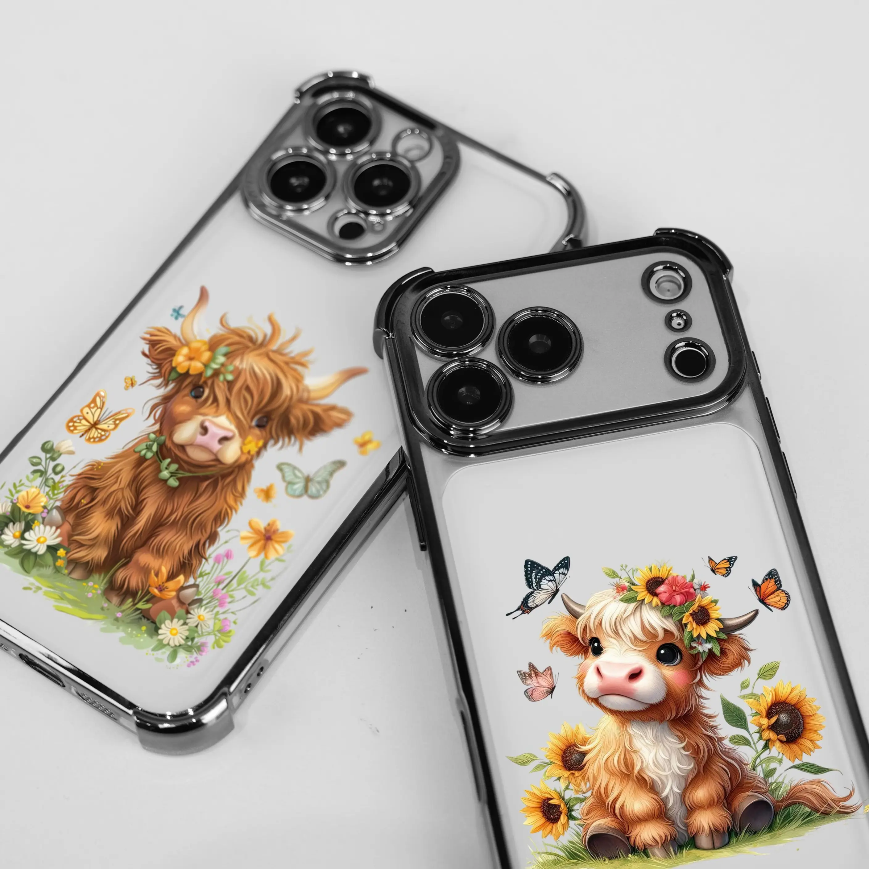 Cute Cattle & Flower Pattern for iPhone Samsung Galaxy Case iPhone 17Pro Max Air 16 15Plus 14 13 12 S26 S25Ultra S24 S23 S22 Phone Case, Four-corner airbag drop protection, Protective Silicone Cover, Protection Durable, Shockproof Drop.JY48