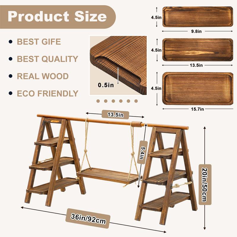 3 Tier Wooden Cupcake Stand - Wood Cake Dessert Table Display Set with Swing, Rustic Party Food Cookie Snack Display with Serving Tiered Tray Ladder Stands for Birthday Wedding Baby Shower