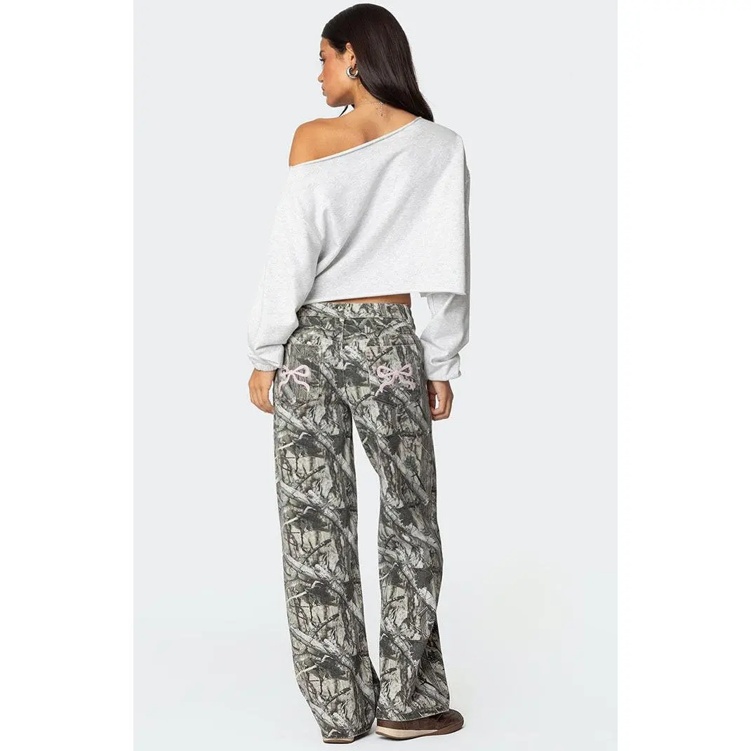 Edikted Women's Camo & Bow Low Rise Jeans