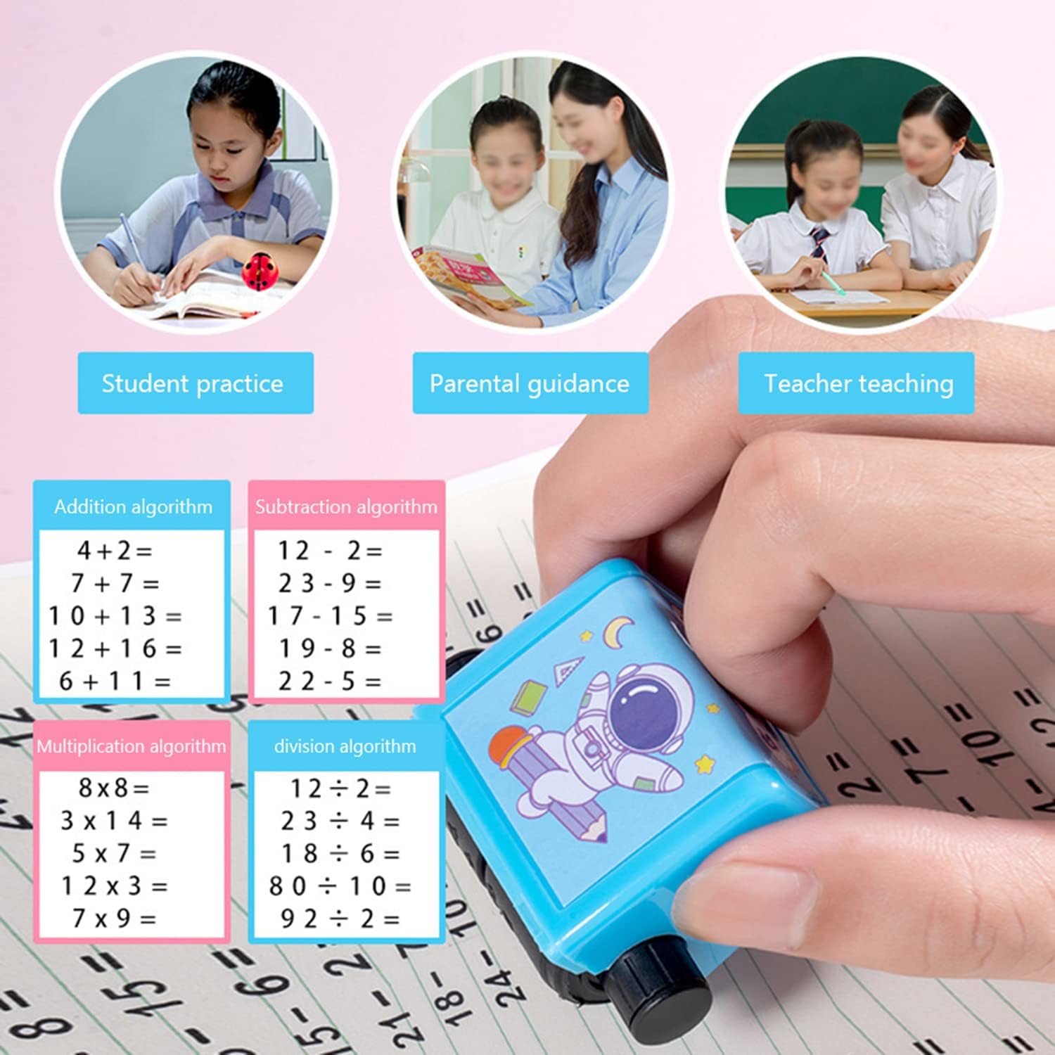 Roller Digital Teaching Stamp for Kids,Smart Math Roller Stamps for Addition Subtraction Multiplication Division,Math Stamp Roller Math Practice Stamps for Home Classroom Supplie (4 Pcs -All)