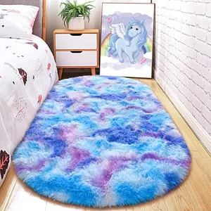 Ultra Soft Washable Shaggy Rug - Non-Slip Oval Carpet for ,  Bedroom &  Decor (2.6x5.3ft Tie-Dye Blue ) | Plush  Floor Mat for Cozy Living Spaces