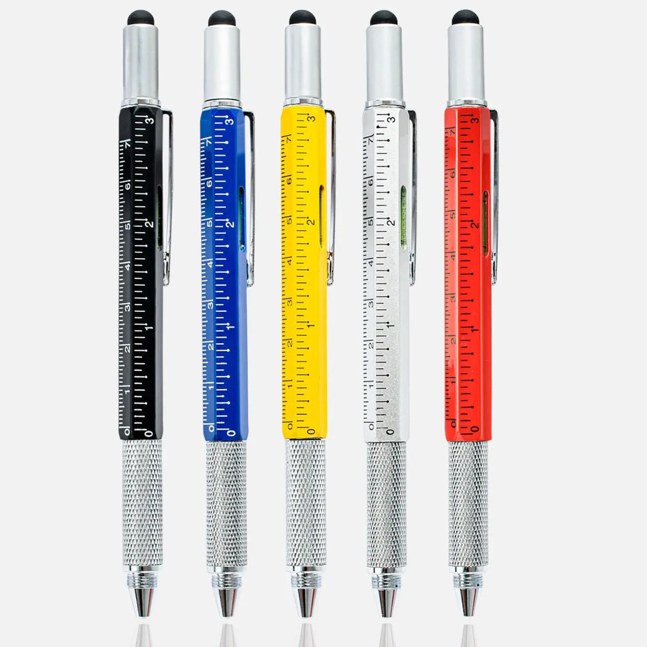 Multifunctional Tool Pen, 5 Counts Writing Pen with Level Meter & Screwdriver & Ruler, Office Measuring Supplies with Gift Box