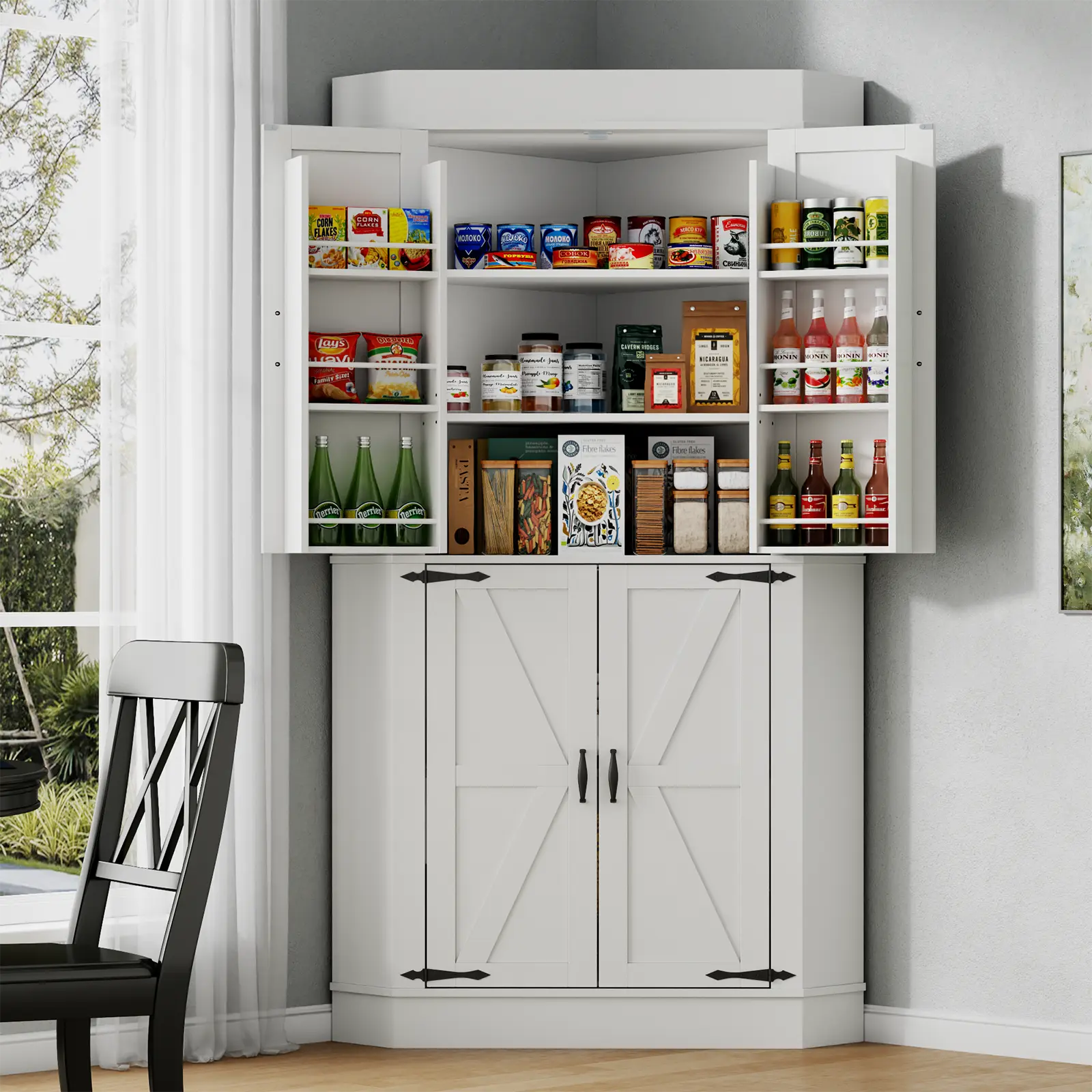 Gyfimoie 71" Kitchen Pantry Storage Cabinet with Corner Cabinet, Doors & Shelves, Tall Kitchen Hutch for Food Pantry, Farmhouse Furniture pantry cabinet kitchen cabinets bathroom storage cabinet