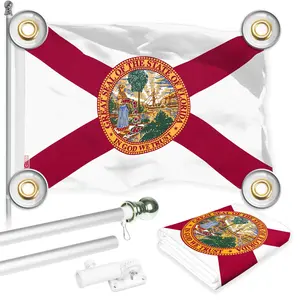 G128 Combo Pack: 6 Ft Tangle Free Aluminum Spinning Flagpole (Silver) & Florida FL  3x5 Ft, LiteWeave Pro Series Printed 150D Polyester, 4 Corner Brass Grommets | Pole with Flag Included