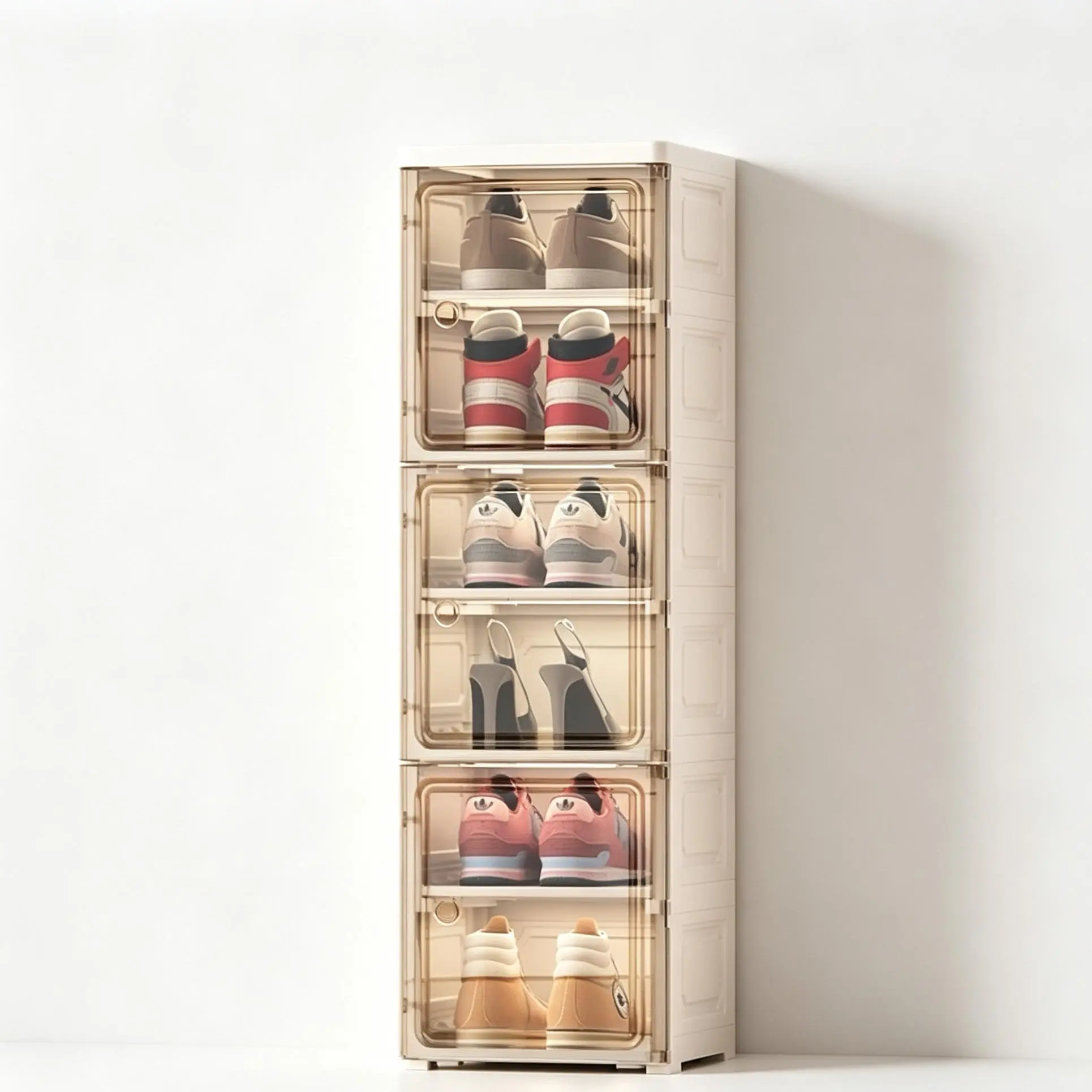 UDEAR 6-Tier Transparent Dust-Proof Shoe Storage Box with Magnetic Clear Door, Foldable Partition，Sturdy Easy Assembly