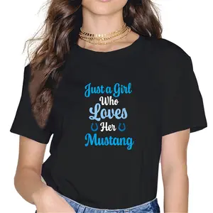 100% Cotton Unisex Just a Girl Who Loves Her Mustang Horse T-Shirt Graphic Printed Vintage Casual Tshirt
