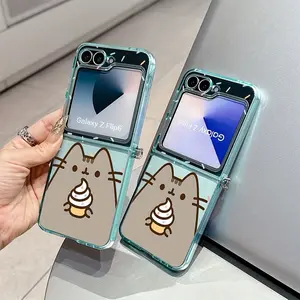 Cute cartoon cats fashionable Protective phone case suitable for Samsung Galaxy Zflip7 Zflip5 Zflip6 Z Flip7 Flip5 Flip6 anti drop shockproof transparent soft back cover