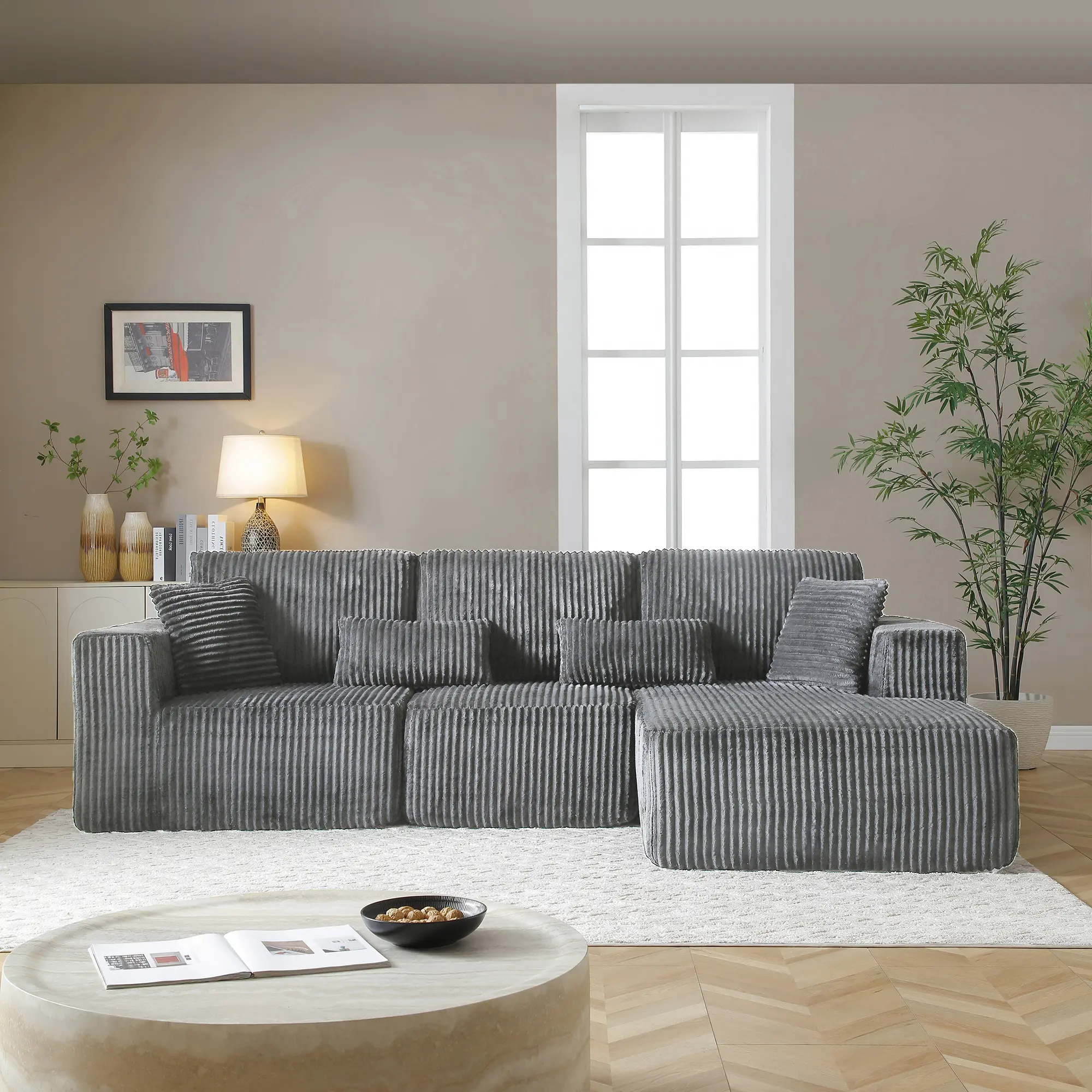 109-Inch Modular Cloud Sectional Sofa with Deep Seat, L-Shape Corduroy Couch for Living Room, No Assembly, Multiple Color Choices