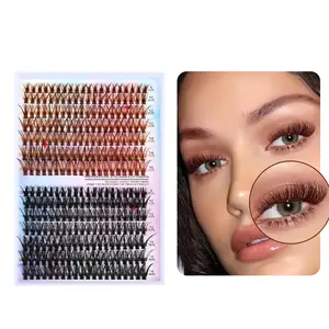 Brown&Black 40P Dual Tone False Eyelashes 8-16mm Mixed Length DIY Lash Segments for Natural Soft Glam Cat Eye Dramatic Looks Premium Synthetic Fiber Easy Application