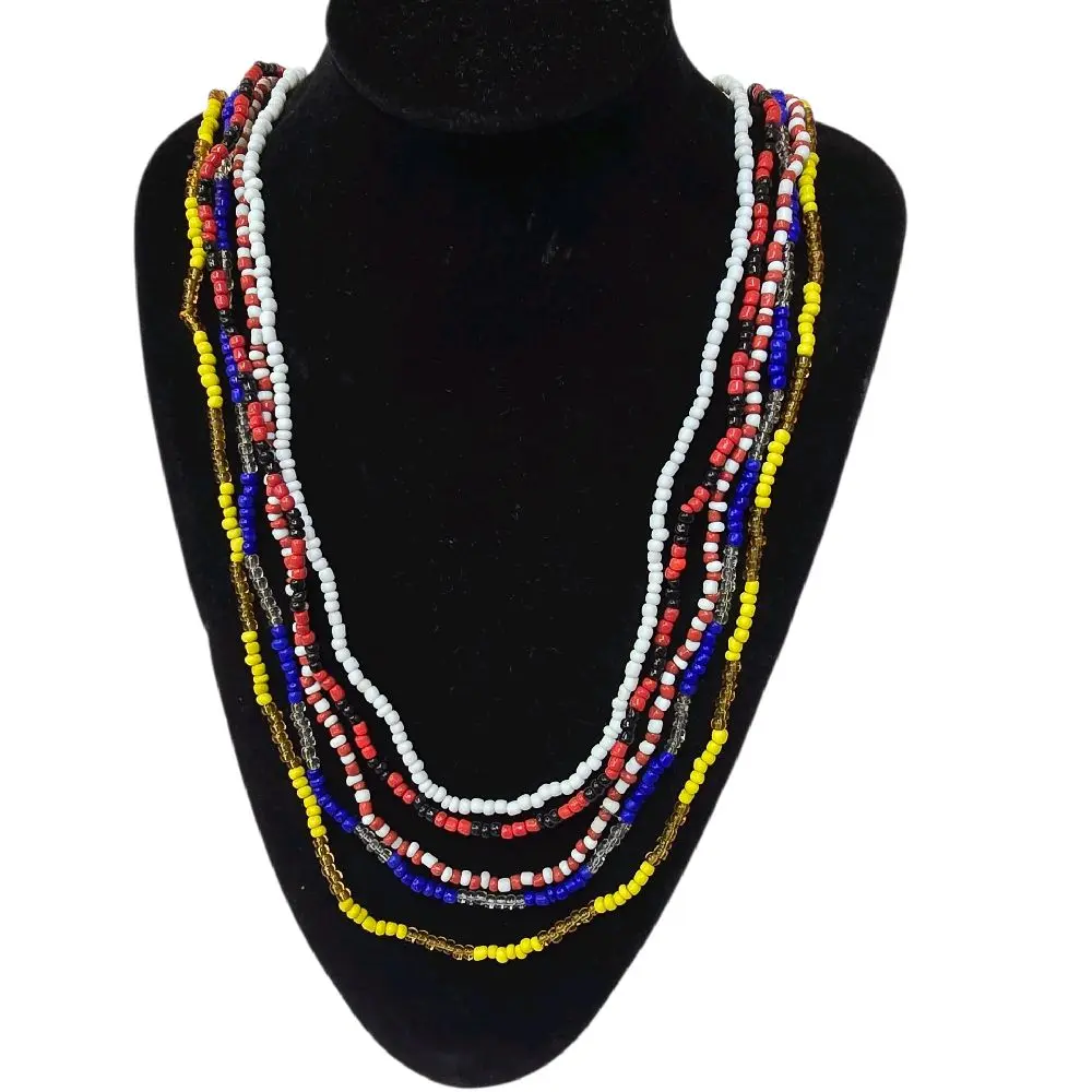 5-Piece Afro-Caribbean Orisha Beaded Elekes Necklaces Set - Fabric Jewelry Symbolizing Strength, Justice, Fertility, Leadership, Auspicious Meanings - Meaningful Gifts for Cultural Jewelry Enthusiasts