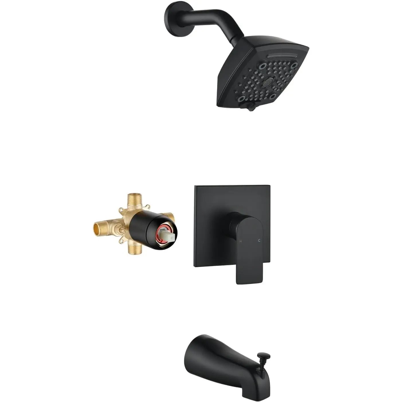 Black Shower  and Handle Set 5 Inch Bathtub Faucet Shower Faucet with 6-Spray Shower  Shower Valve Kit Modern Shower Set High- Shower Trim Kit