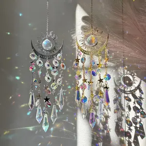 Moon Sun Crystal Pendant, Star Moon Rainbow Catcher Hanging Decoration, Home Window Ornament, Holiday Decor, Unique Gift Idea
