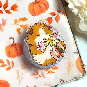 Cute Guinea Pig with Flowers MagSafe Phone Grip – Kawaii Pet Magnetic Pop Socket & Kickstand – Adorable Floral Aesthetic for Phone & Kindle Users