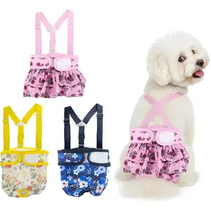 3 Pack Washable Female Dog Diapers with Suspender - Reusable Super Absorbent & Leakproof Fixed Doggie Diapers for Dogs in Heat Cycle