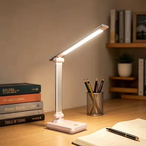 Polycarbonate Cordless Desk Lamp - Portable Foldable LED Tabletop Light with Phone Holder, Adjustable Angle, Rechargeable Eye Protection, Dimmable for Home Office Reading, Kids' Room Book Light