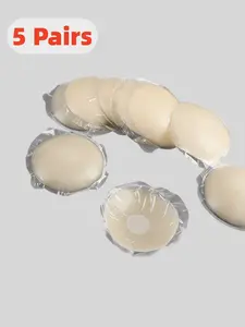 1/5 Pairs Women's Reusable Silicone Invisible Sticky Nipple Covers Anti Bump Thin, Smooth Breast Patches, Medium Stretch Solid Color Pasties, Adhesive Bra Free Breast Tape, Perfect For Dresses Bikinis And Comfortable Fit