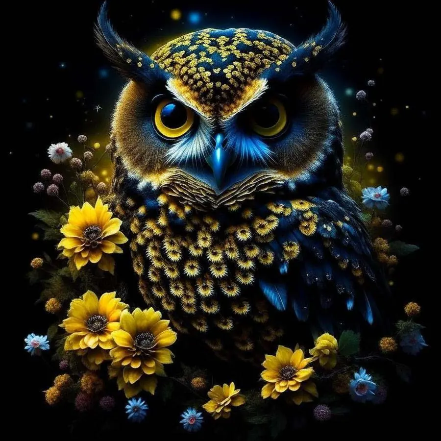 5D DIY Craft Full Drill Round Diamond Painting Kits - Diamond Art Kit Owl, Yellow Flower. Mosaic, Canvas - DIY Decorative Painting, Home Wall Decor, Suitable for Halloween and Christmas, Birthday and Anniversary Gifts.