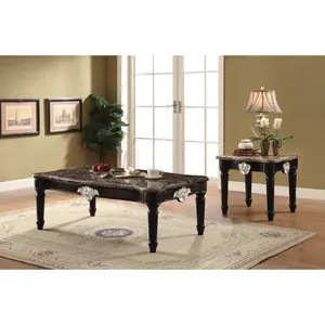 Benzara 21" Rectangular Textured Marble Top Coffee Table, Brown BM186985