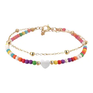 OIDEA Boho Heart Beaded Anklet for Women Colorful Multilayer Stainless Steel Adjustable Summer Beach Handmade Layered Ankle Bracelet Jewelry, Anklets For Women, Assorted Anklets
