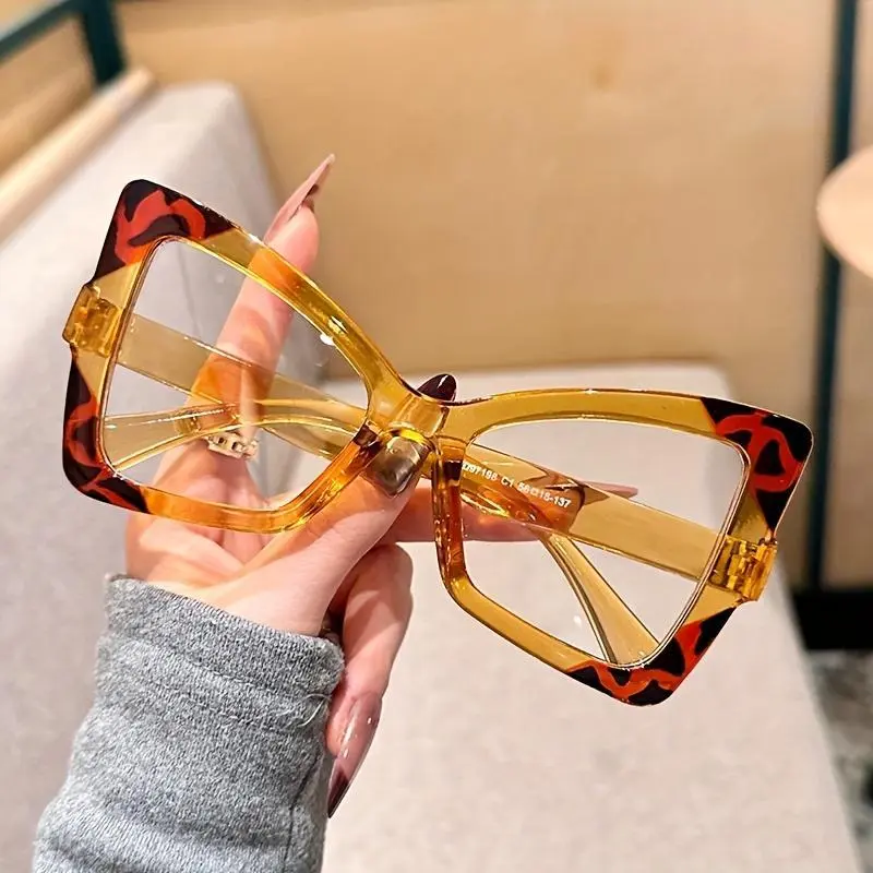 Women's Oversized Rimmed Cat-Eye Fashion Frames - Bendable, Colorful 2-Tone Color-Blocked Non-Prescription Over-Eyeglass Glasses, Bendable Non-Prescription Glasses, Rimmed Non-Prescription Glasses
