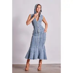 CATCH MY SWAG DENIM HOODED MAXI DRESS