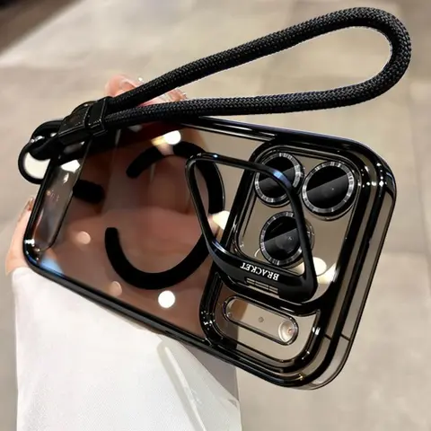 For iPhone17pro Smartphone Case Lanyard Camera Bracket Magnetic Shockproof Cellphone Casing Protective Case for iPhone 17 Pro Max 15 16 12 11 13 14 Plus Wrist Strap Hard Cover Protector Accessories Phone Shell